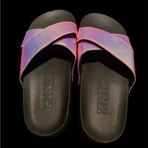 Victoria’s Secret PINK Lilac Purple Iridescent Crisscross Slides Sandals Sz.8